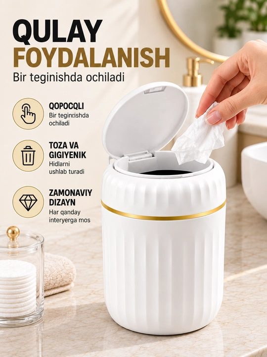 Мусорное ведро с крышкой FORRIS HOME мини для ванной и стола 13×16 см