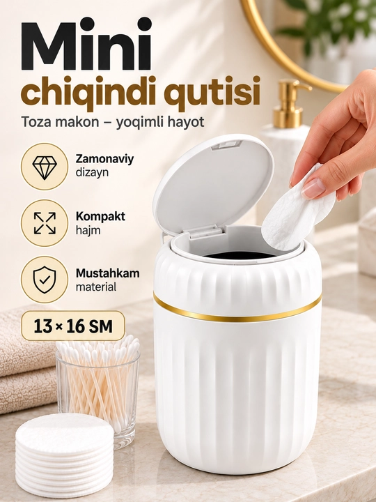 Мусорное ведро с крышкой FORRIS HOME мини для ванной и стола 13×16 см