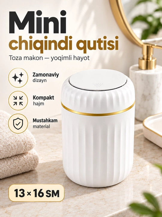 Мусорное ведро с крышкой FORRIS HOME мини для ванной и стола 13×16 см