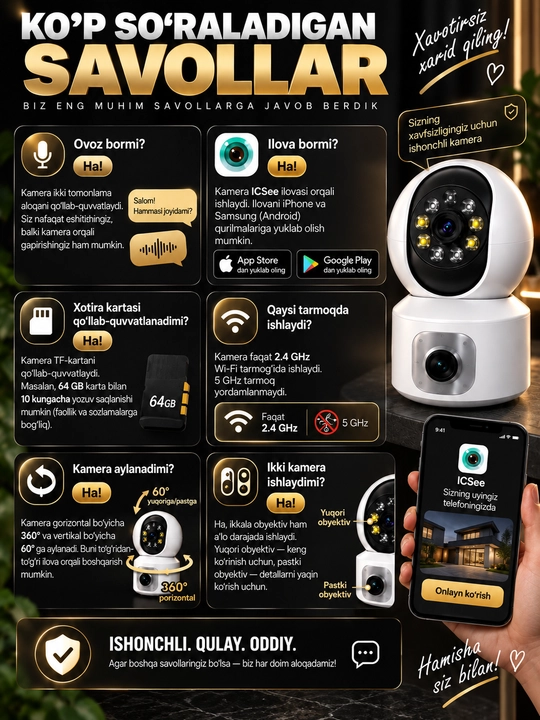 Смарт камера SQ001, Wi-fi камера, камера видеонаблюдение, Wi-fi камера для дома IP камера 360