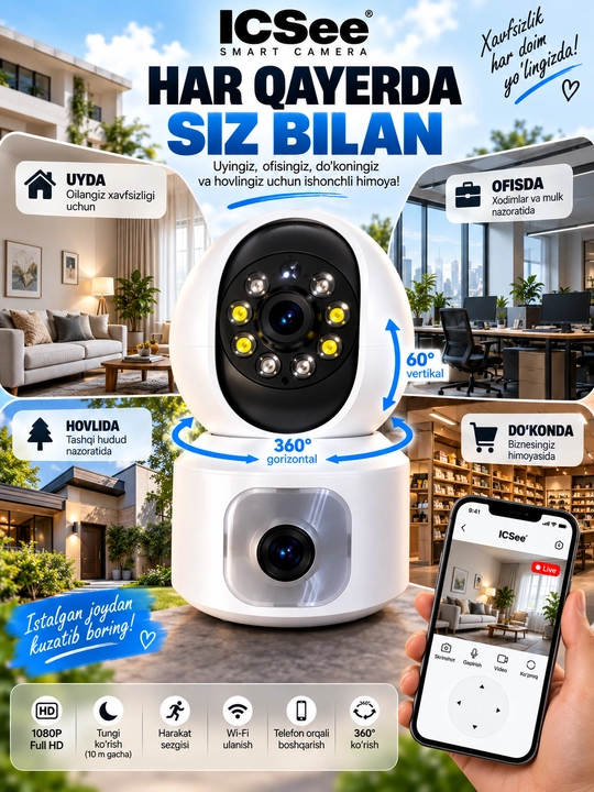 Смарт камера SQ001, Wi-fi камера, камера видеонаблюдение, Wi-fi камера для дома IP камера 360