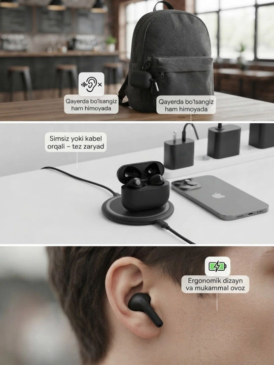 Simsiz quloqchinlar Pods Pro 2 ANC, iPhone va Android uchun, sovg'aga g'ilof