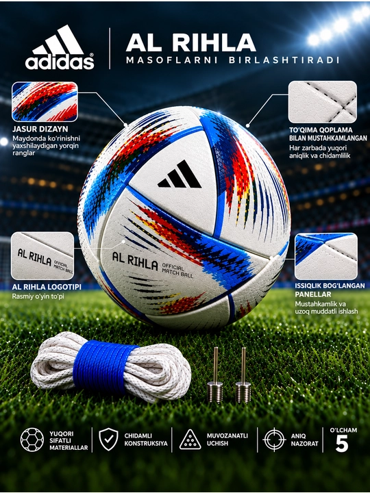 Futbol to‘pi Adidas Al Rihla League, 5-o‘lcham, oq-multikolor