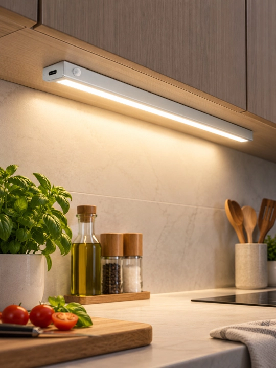 TypeC orqali quvatlanadigan ultrayupqa LED shkaf chirog'i, harakat sensori bilan, 20-60 sm