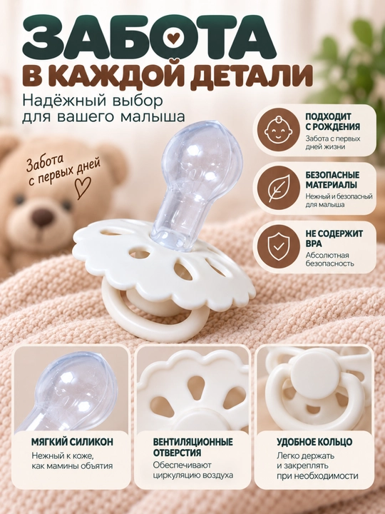 Соска-пустышка для малышей — мягкий силикон, удобная форма
