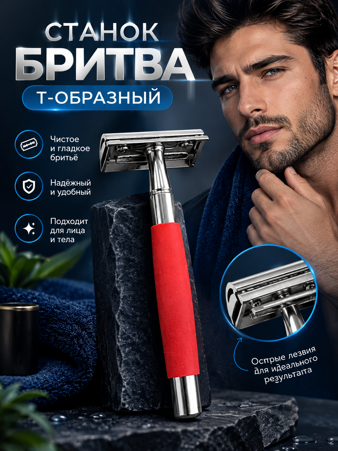 Yopiq turdagi mahkamlash mexanizmiga ega bo‘lgan xavfsiz, klassik T-simon 1 stanok britva - 