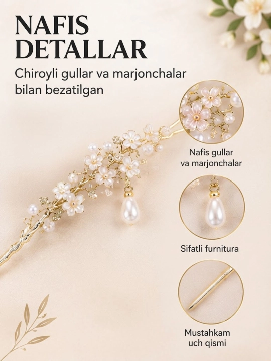 Qizlar va ayollar uchun nafis va bezakli soch tayoqchasi
