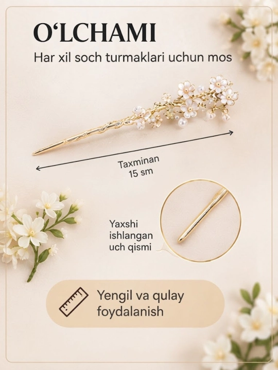 Qizlar va ayollar uchun nafis va bezakli soch tayoqchasi