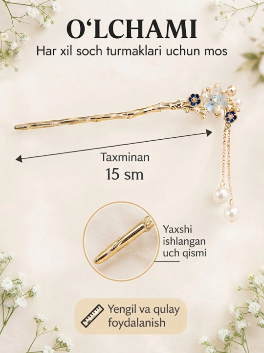 Qizlar va ayollar uchun nafis va bezakli soch tayoqchasi