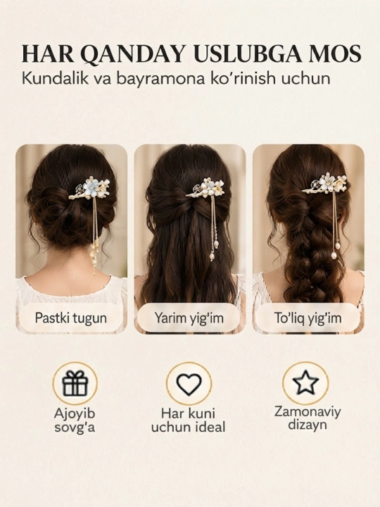 Qizlar va ayollar uchun nafis va bezakli soch tayoqchasi