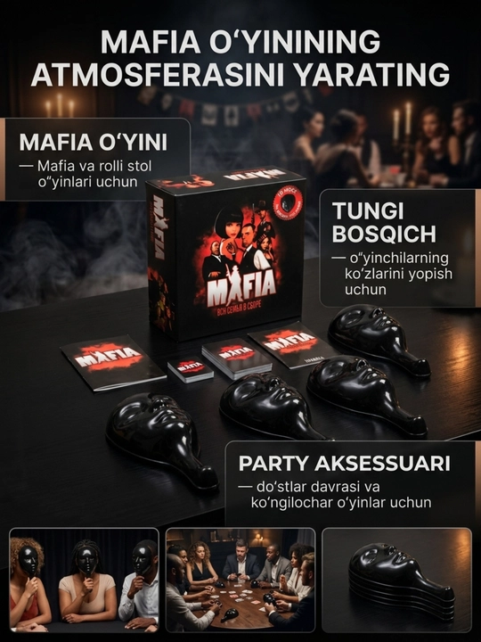Маски для игры Мафия, набор для настольной игры, ночной этап