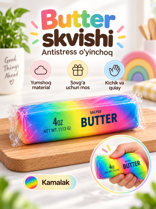 Butter skvish, antistress yumshoq o‘yinchoq, siqiladigan stressga qarshi mялка