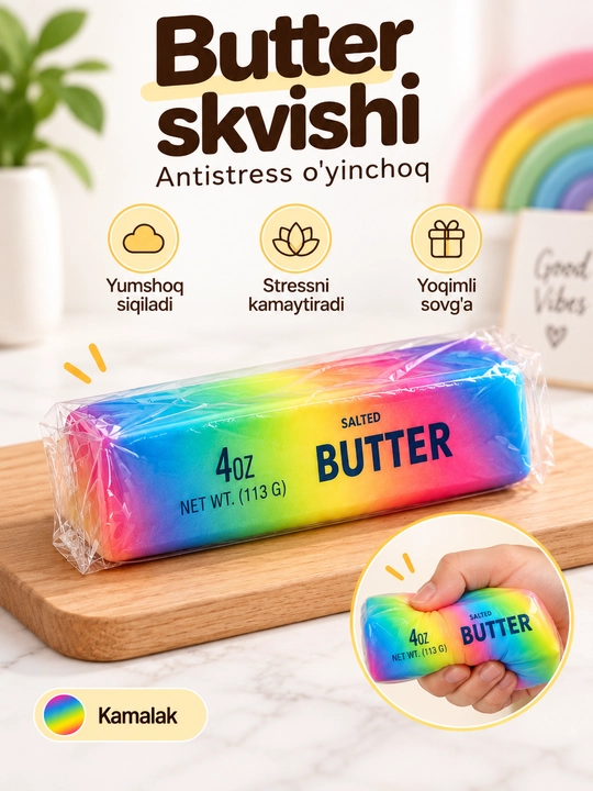 Butter skvish, antistress yumshoq o‘yinchoq, siqiladigan stressga qarshi mялка
