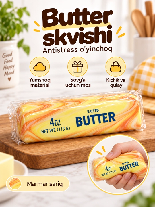 Butter skvish, antistress yumshoq o‘yinchoq, siqiladigan stressga qarshi mялка - 