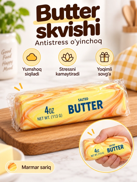 Butter skvish, antistress yumshoq o‘yinchoq, siqiladigan stressga qarshi mялка
