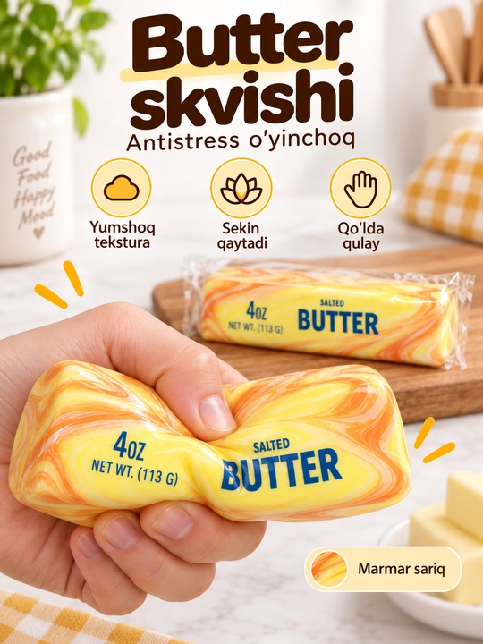 Butter skvish, antistress yumshoq o‘yinchoq, siqiladigan stressga qarshi mялка