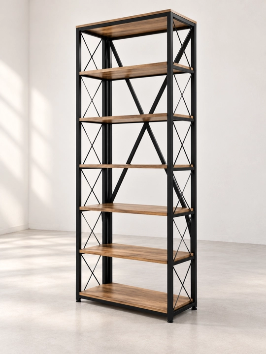 Стеллаж для книг в стиле лофт, 7 полок, металлический каркас, 200×86×34 см