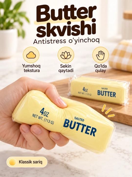 Butter skvish, antistress yumshoq o‘yinchoq, siqiladigan stressga qarshi mялка - 