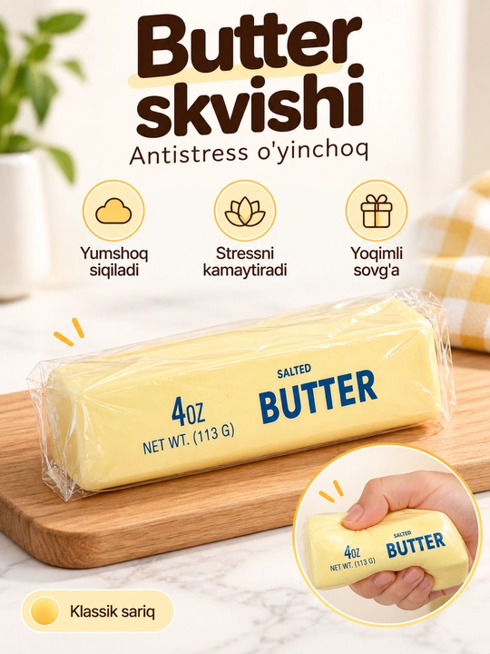 Butter skvish, antistress yumshoq o‘yinchoq, siqiladigan stressga qarshi mялка