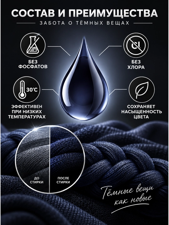 Гель для стирки A+ Black & Dark для чёрного и тёмного белья, 1,35 л, 39 стирок