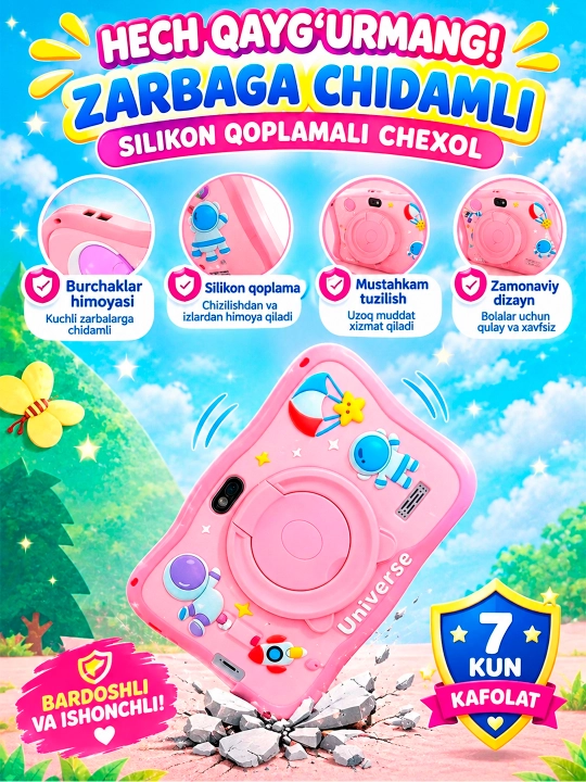Bolalar planshet kompyuteri — xotira 128 Gb, Android 15 Pad712, C1000 CHico