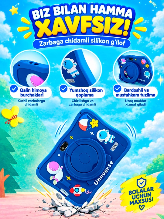Bolalar planshet kompyuteri — xotira 128 Gb, Android 15 Pad712, C1000 CHico