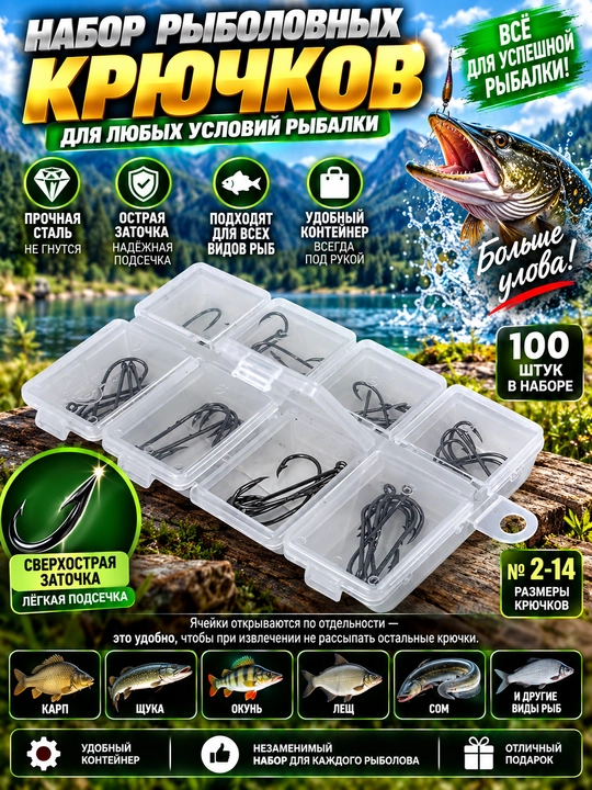 Baliqchilik qarmoqlari, karp baliqlari, yozgi baliq ovlash uchun qarmoqlar to‘plami