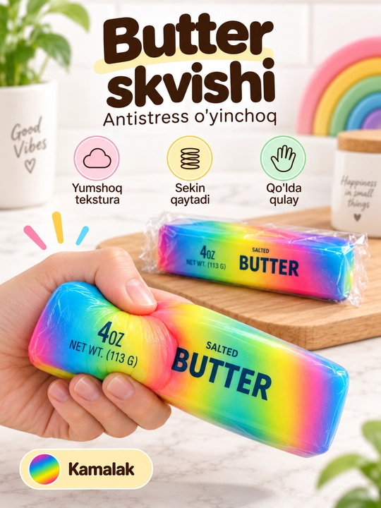 Butter skvish, antistress yumshoq o‘yinchoq, siqiladigan stressga qarshi mялка