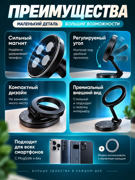 360 darajaga aylanadigan Magsafe avtomobil uchun magnit telefon tutqichi