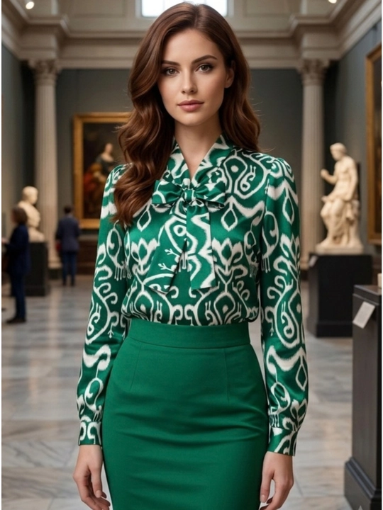 Ayollar uchun nafis bluzka, milliy atlas bluzka, ofis uchun ipak bluzka, S, M, L, XL