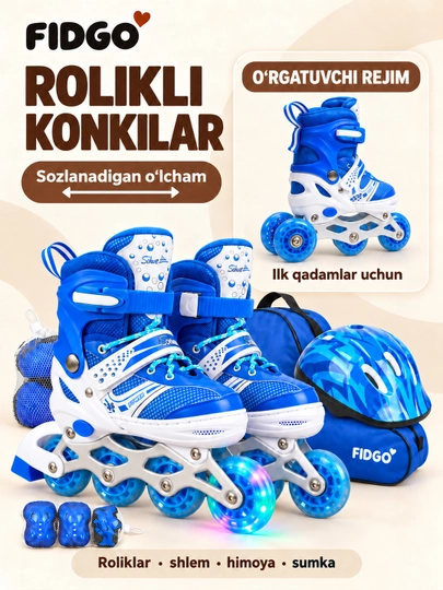 FIDGO rolikli konkilar, sozlanadigan, shlem, himoya va sumka bilan - 