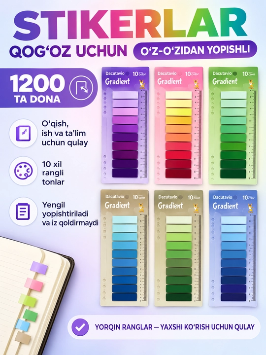 Eslatma qog ozi stikerlar, kitob uchun stikerlar, kitob belgilash ushun nakleyka - 