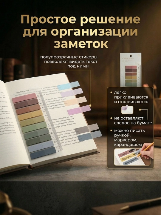Набор наклеек для заметок, стикеры наклейки и закладка для книг