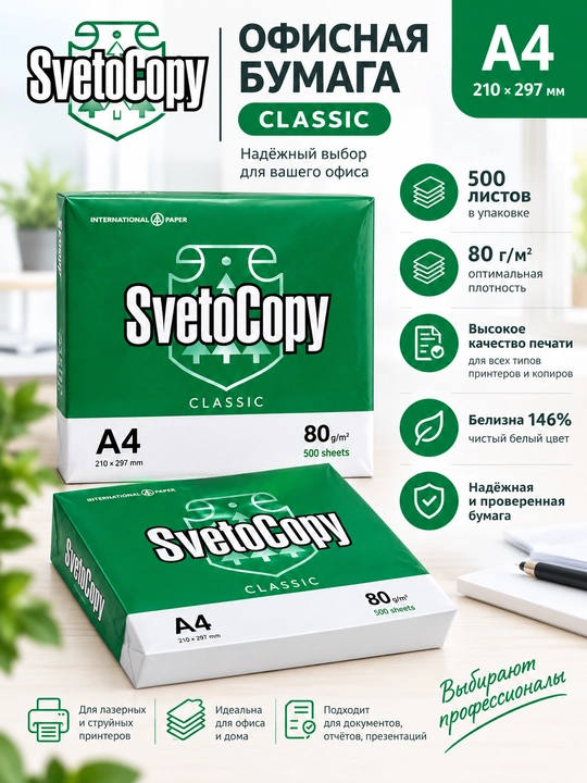Ofis qogʻozi SvetoCopy Classic A4, 80g, 500 dona / Ofis qogʻozi SvetoCopy