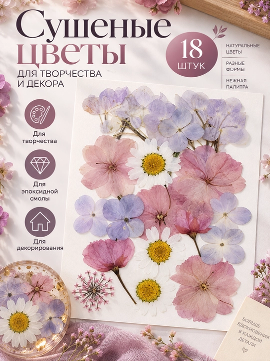 Натуральные сухоцветы для декора и творчества, декоративные цветы, для смолы - 