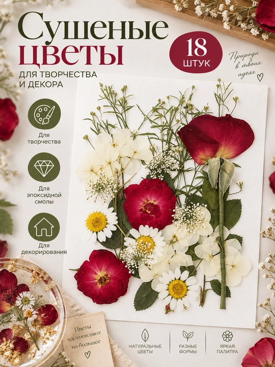 Натуральные сухоцветы для декора и творчества, декоративные цветы, для смолы - 
