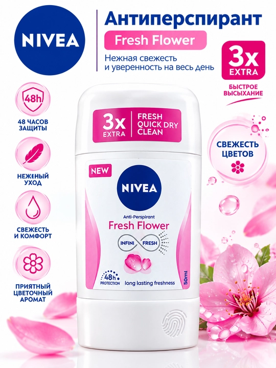 NIVEA Fresh Flower антиперспирант, защита 48 часов, приятный цветочный аромат - 