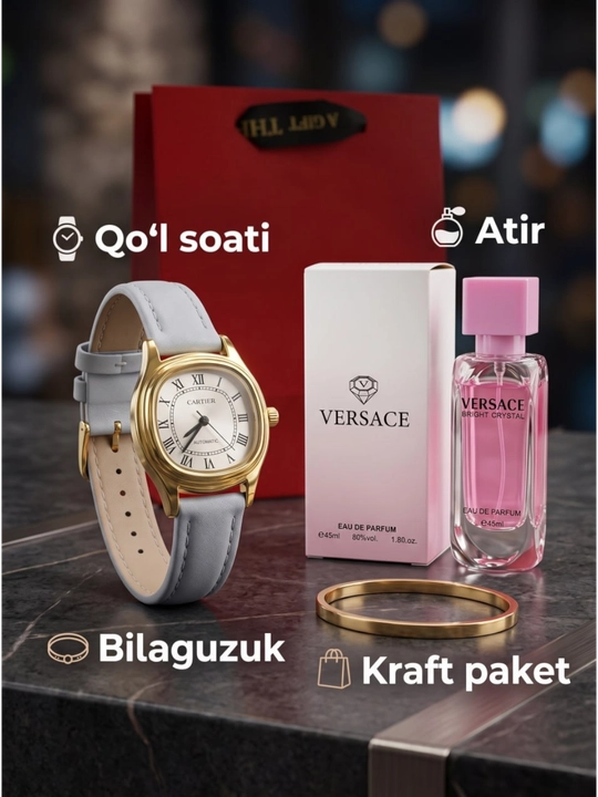 Ayollar va qizlar uchun sovg‘a Soat, atir, bilaguzuk, sumka - ajoyib sovg‘a - 