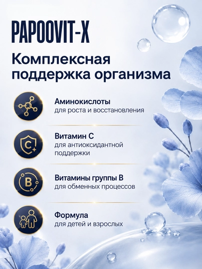 Витамины для детей PAPOOVIT-X с L-карнитином, аминокислотами и витамином C, капли 50 мл