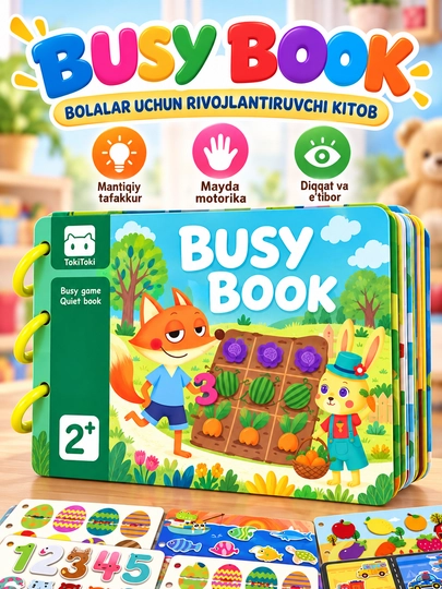 Развивающая книжка и алфавит для детей Busybook, монтессори на липучках, Пропись