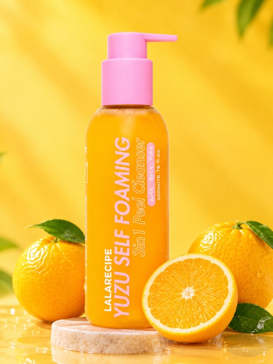 Lalarecipe Yuzu Self Foaming 3 in 1, AHA, BHA, кислотное очищающее средство для лица