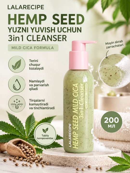 Lalarecipe Yuzu Self Foaming 3-in-1 AHA/BHA kislotali yuzni tozalash vositasi