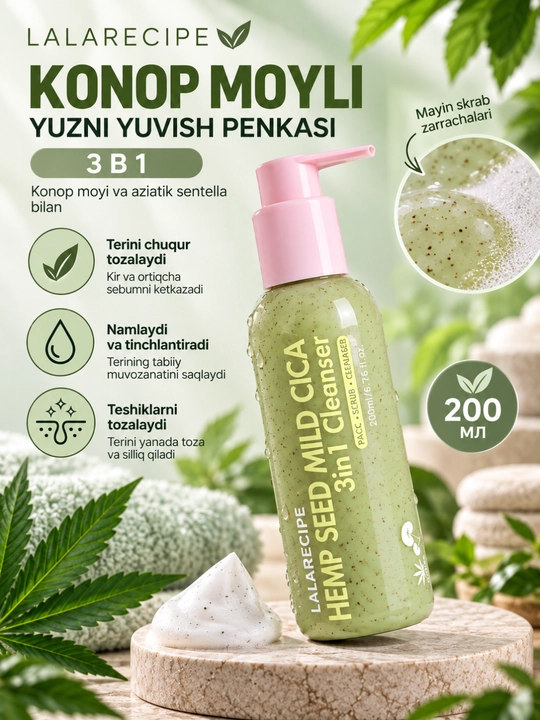 Lalarecipe Yuzu Self Foaming 3-in-1 AHA/BHA kislotali yuzni tozalash vositasi