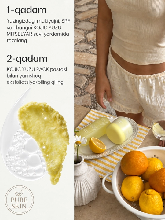 AXIS-Y Kojic Yuzu yuz terisini makiyajdan tozalovchi va oqartiruvchi mitsellyar suvi, 250ml