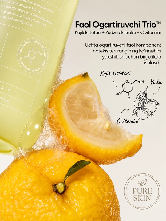 AXIS-Y Kojic Yuzu yuz terisini makiyajdan tozalovchi va oqartiruvchi mitsellyar suvi, 250ml