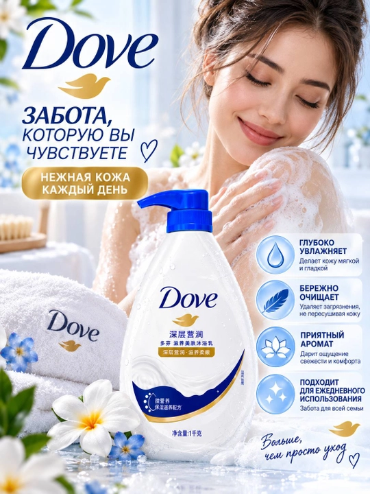 Dove крем-гель для душа 1000 мл, увлажняющий гель для тела, приятный аромат - 