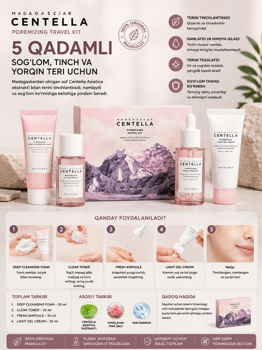 Madagascar Centella Poremizing Travel Kit — набор  для ежедневного ухода за кожей - 