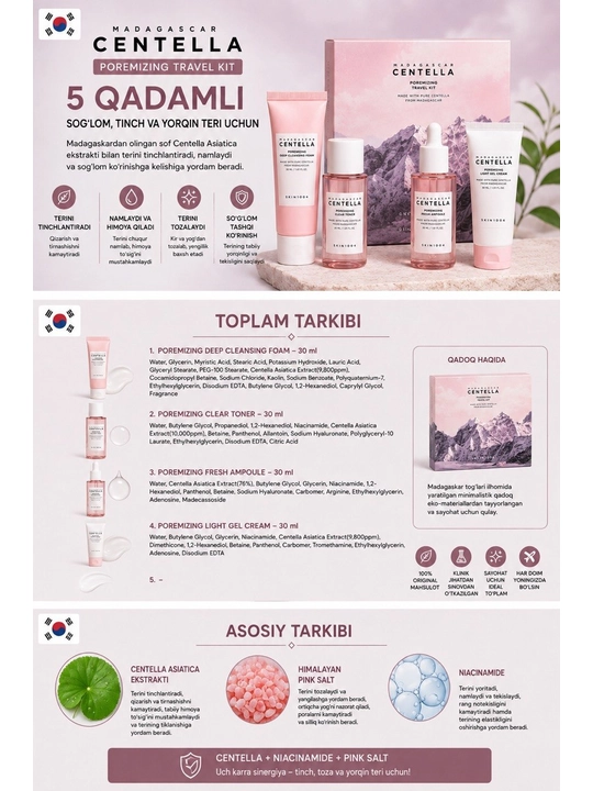 Madagascar Centella Poremizing Travel Kit — набор  для ежедневного ухода за кожей
