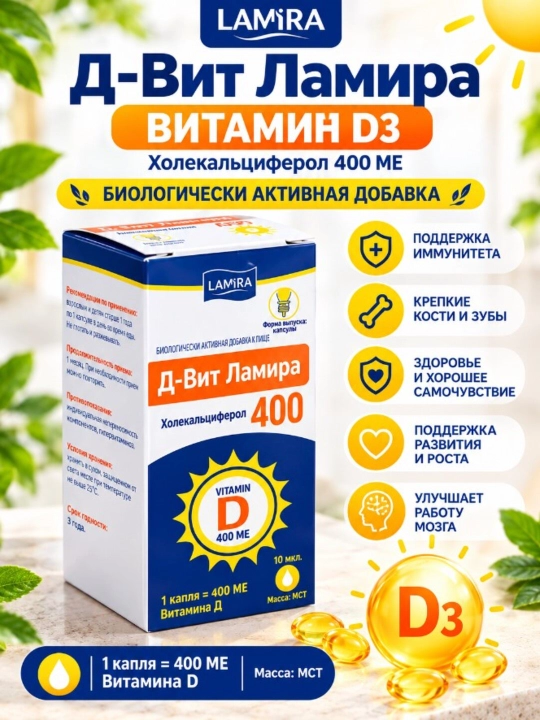 Д-Вит Ламира — витамин D3 400 МЕ, раствор 10 мл - 