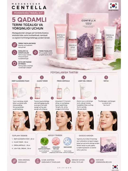 Madagascar Centella Poremizing Travel Kit — набор  для ежедневного ухода за кожей